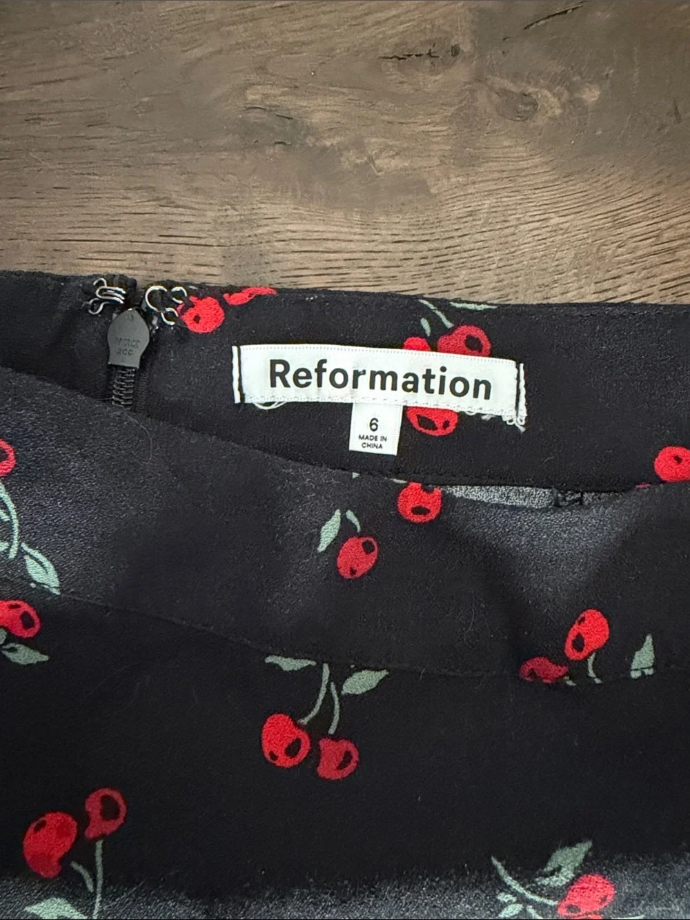Reformation Black Cherry-Print Skater Skirt
